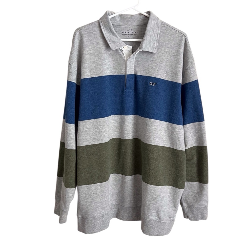 Vineyard Vines Men’s XXL Rugby Polo Long Sleeve Grey Stripe Preppy Collegiate